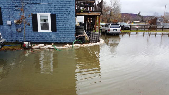 sandbagged building