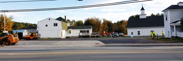 parking lot with paving machines