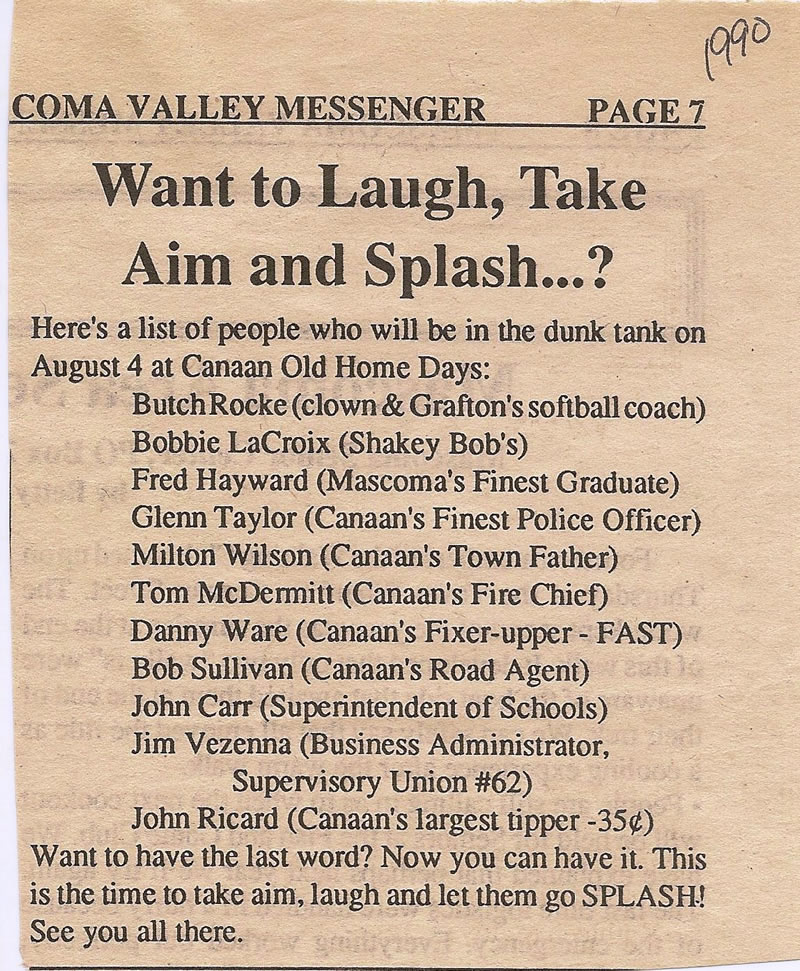 news clipping of dunk tank volunteers