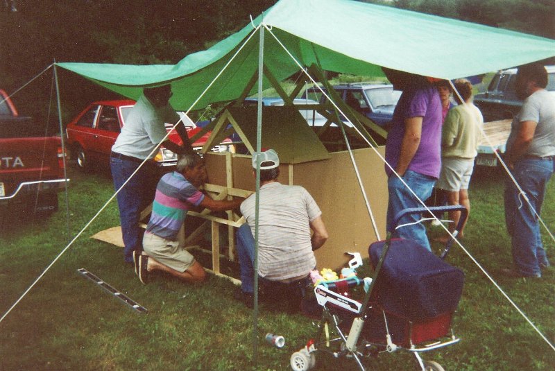 float being prepared for parade