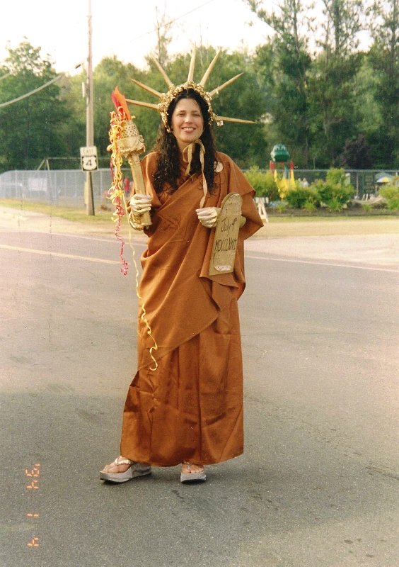 Sarah Dunkerton dressed as Statue of Liberty