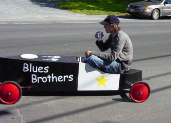 blue brothers soap box derby car