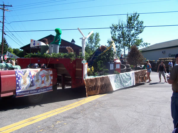 float full of trees and wind turbine