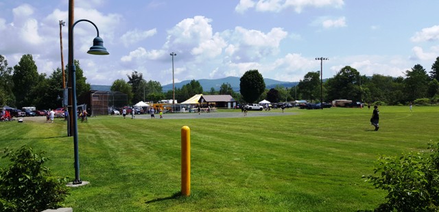 baseball outfield against mountains